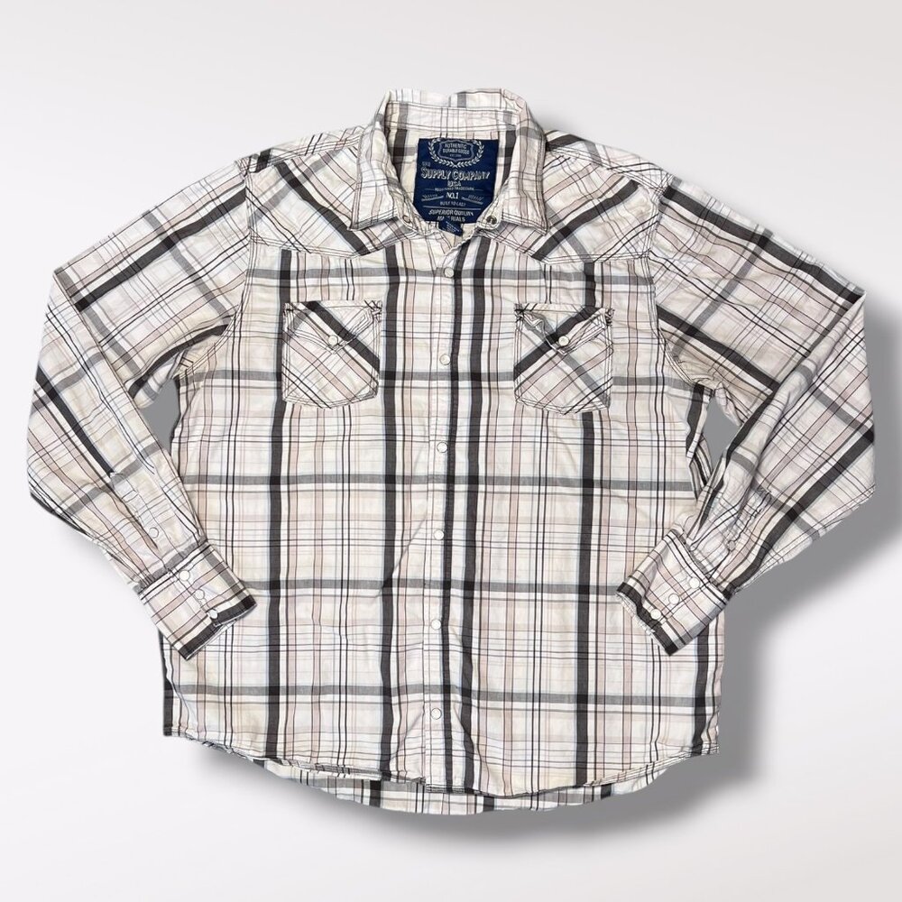 Supply Company Plaid Snap Shirt Western Cotton XL
